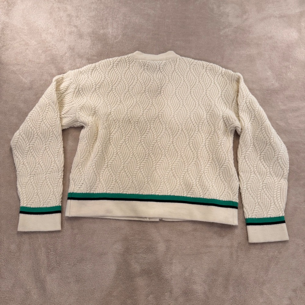 Tahari Cable Knit Cardigan Gold Button Preppy Old Money Quiet Luxury Cream Sz M - Picture 9 of 11